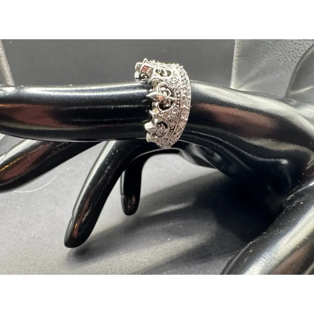 Vtg CI Signed Fleur De Lis Crown 925 Sterling Silver Cubic Zirconia Ring Sz 5.5